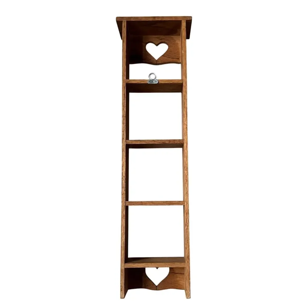Vintage Country Cottage Core Heart Cut Out Trinket Cubby Shelf Wall Mount 4x19